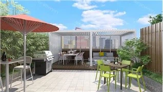 Viele Pergolen und Pavillons