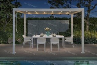 Howvin Pergola mit Lamellendach, elektrischem Schatten, Innenhof, Garten, Licht, Luxusvilla, intelligente Lamellenpergola